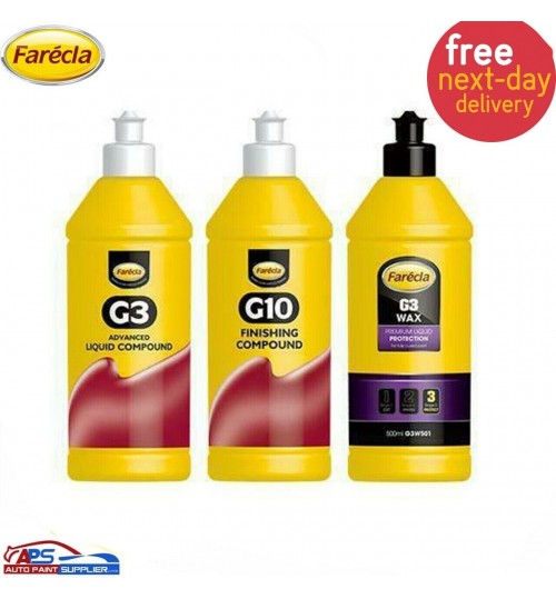 G3 Farecla Wax 500ml, G3 Advanced Liquid 500ml & G10 500ml Compound & Polish Kit